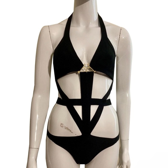 Herve Leger Skyler bandage black one piece swimsuit S/P - Picture 3 of 6